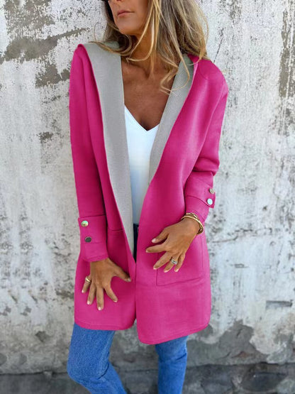 European And American Spring New Women's Clothing Casual Contrast Color Sweater Cardigan Hooded Coat
