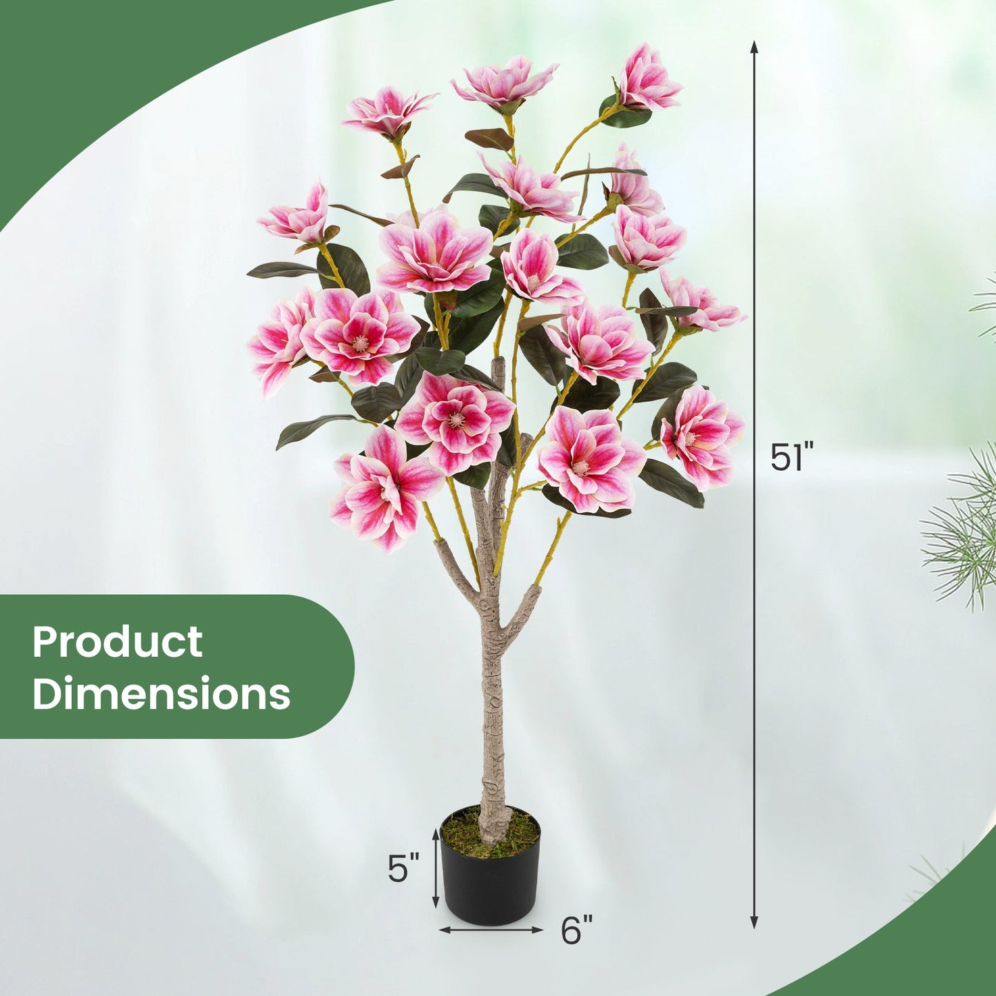 Faux Wedding Flower Plant with Elegant PEVA Leaves and Multi-branch Trunks-Pink