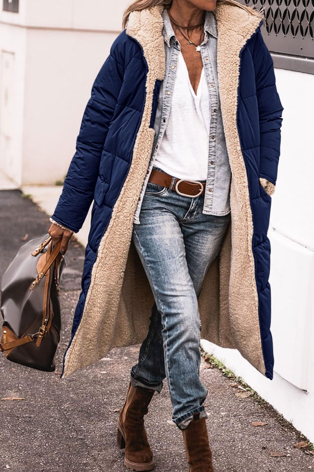 Solid Color Hooded Long Coat Winter Long Sleeve Double-sided Wear Slim Elegant Cardigan Jacket Top Women's Clothing