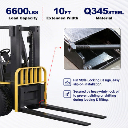 Greatbear 10ft Forklift Extensions 6” Wide Forks, 6600lbs Capacity (Pair)