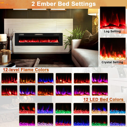 68" Ultra-Thin Recessed Electric Fireplace