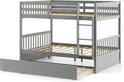 Full over Full Bunk Bed Platform Wood Bed with Ladder