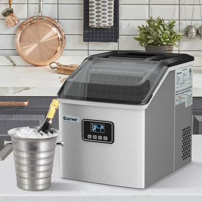 48lbs Stainless Ice Maker with LCD & Self-Cleaning
