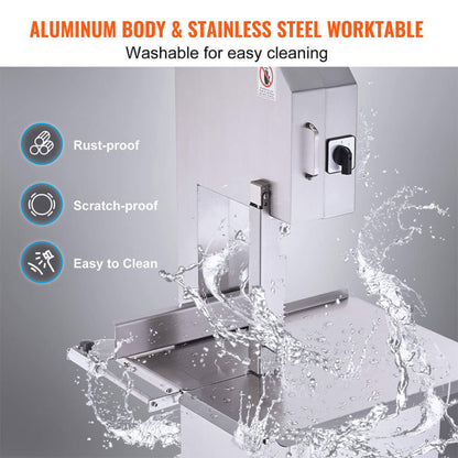 Heavy-Duty Commercial 2200W Electric Meat Bone Saw Cutting Band Machine With 6 Saw Blades (SAK91753)