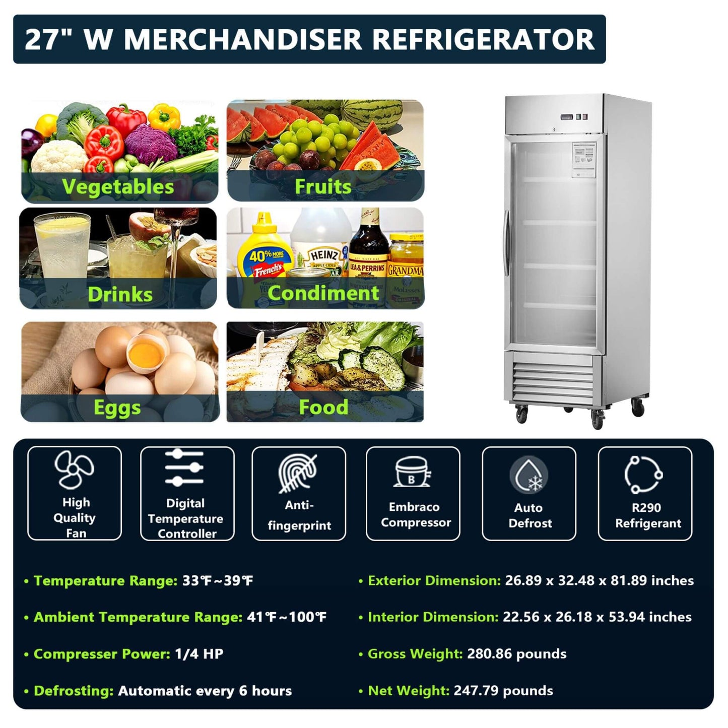 Heavy-Duty Commercial Upright ETL Certified Freezer For Restaurants, Bars, And Supermarkets (SAK01847)