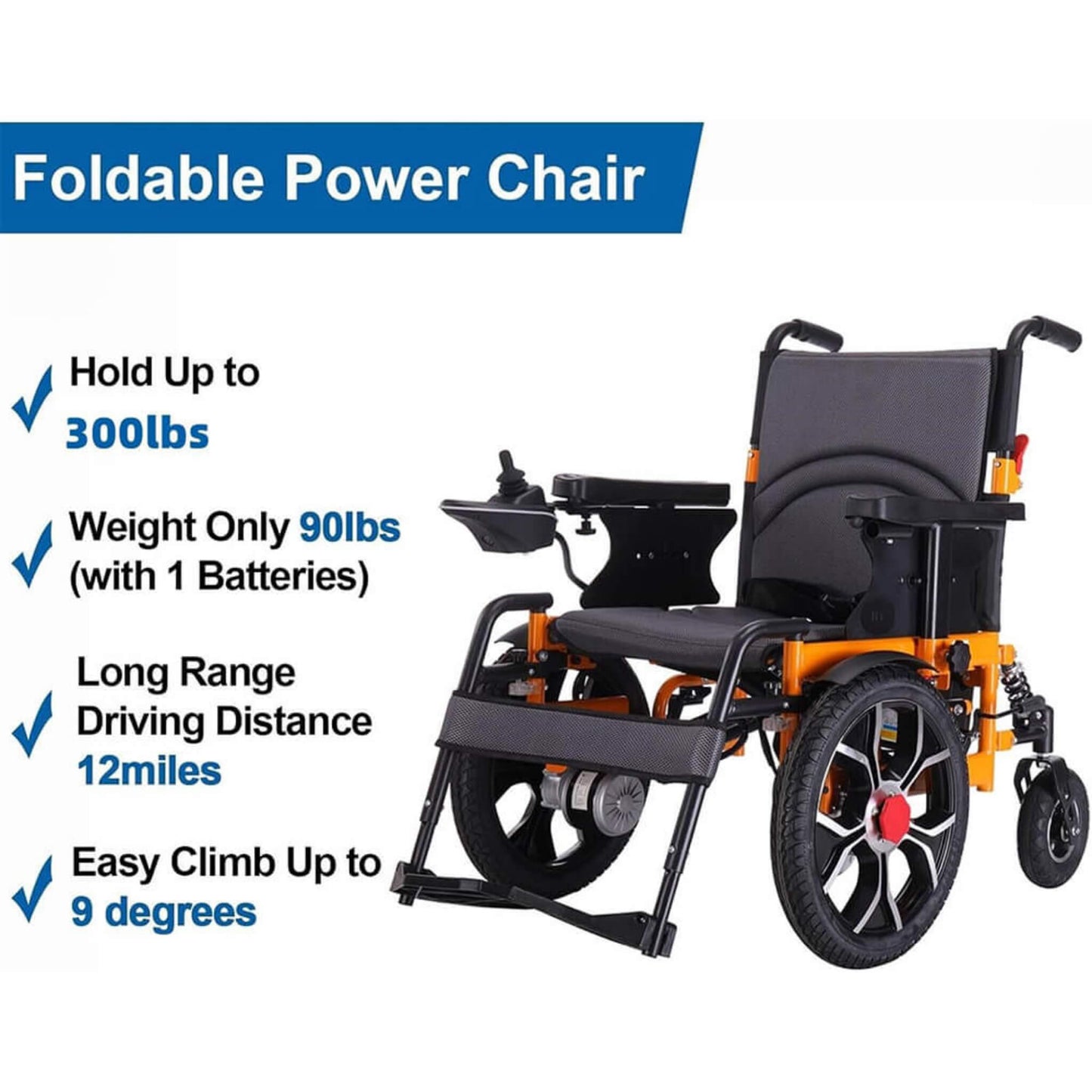 Motivo Heavy-Duty Ultralight All-Terrain Electric Airplane-Approved Foldable Wheelchair, 300LBS (SAK63147)