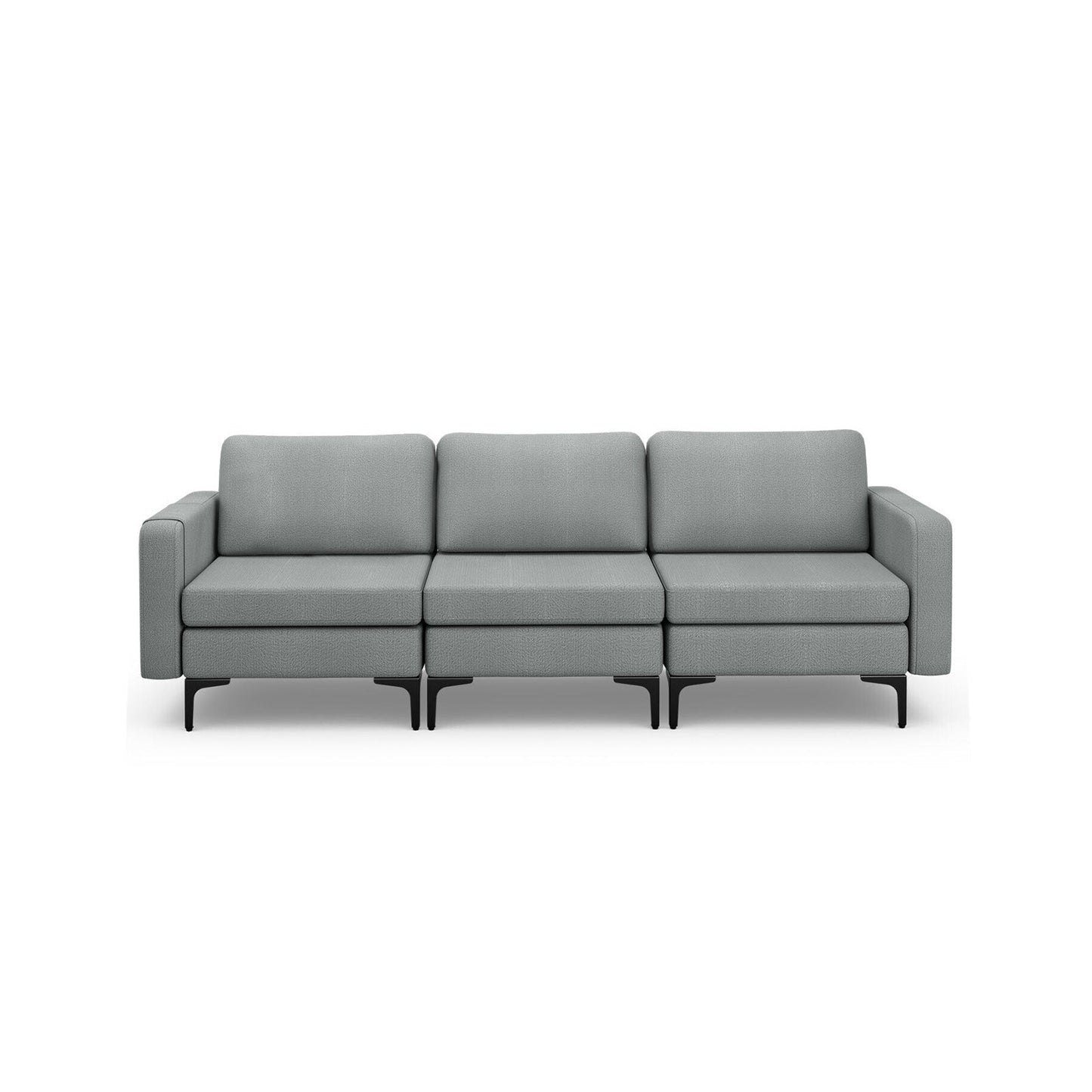 Convertible Leather Sofa Couch with Magazine Pockets 3-Seat with 2 USB Port