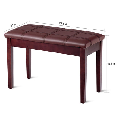 Solid Wood PU Leather Piano Double Duet Keyboard Bench