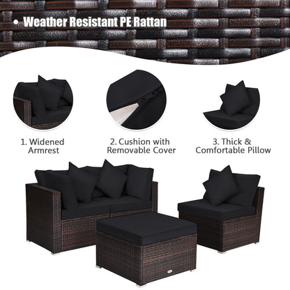 4 Pieces Ottoman Garden Patio Rattan Wicker Furniture Set with Cushion-Gray