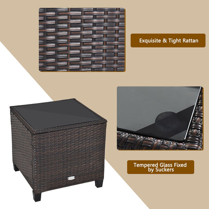 3 Pcs Patio Rattan Furniture Set Cushioned Conversation Set Coffee Table-Beige