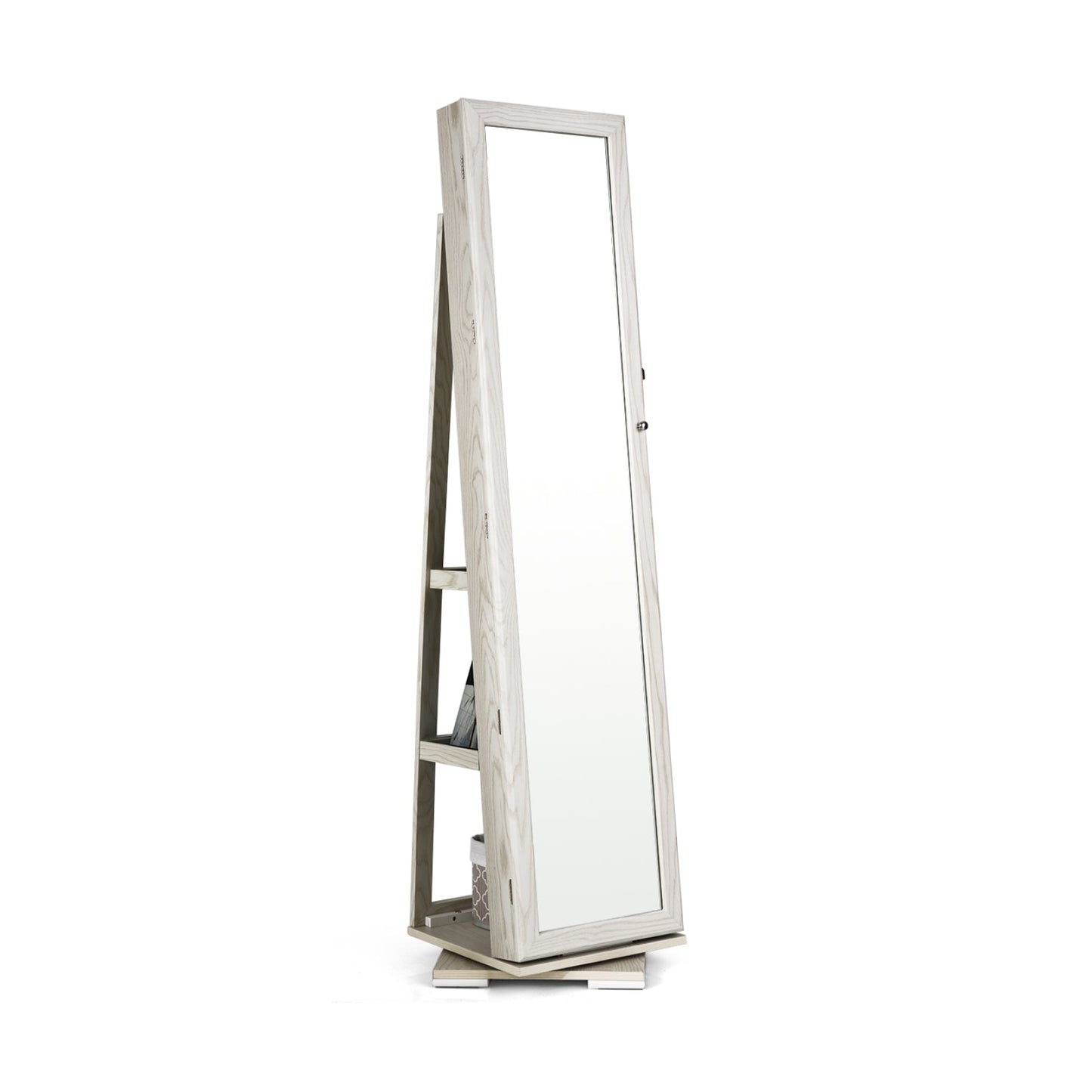 360° Rotatable 2-in-1 Lockable Jewelry Cabinet with Full-Length Mirror