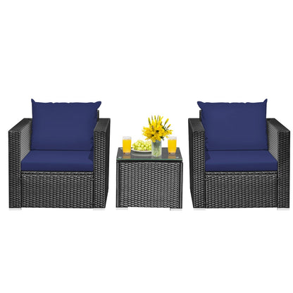 3 Pieces Patio Wicker Conversation Set with Cushion