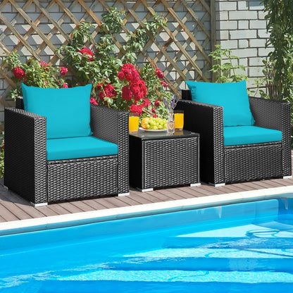 3 Pieces Patio Wicker Conversation Set with Cushion