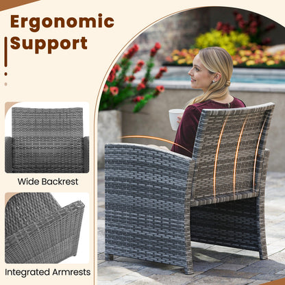 3 Pieces Patio Furniture Set with Tempered Glass Coffee Table and Soft Seat Cushions