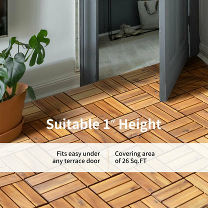 27 Pieces 12 x 12 Inch Acacia Wood Interlocking Patio Deck Tile