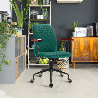 Velvet Home Office Chair with Wooden Armrest