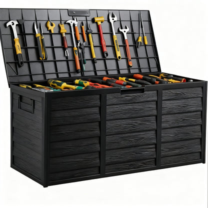 75 Gallon Heavy-Duty Outdoor Deck Box – Waterproof Patio Storage Box with Hinged Lid, Lockable & Easy Assembly