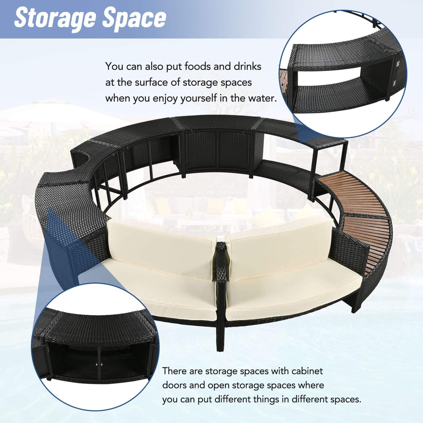 Alora Large Premium Surround Spa Patio Rattan Sofa Set With Storage Compartments And Cushions (SAK75629)