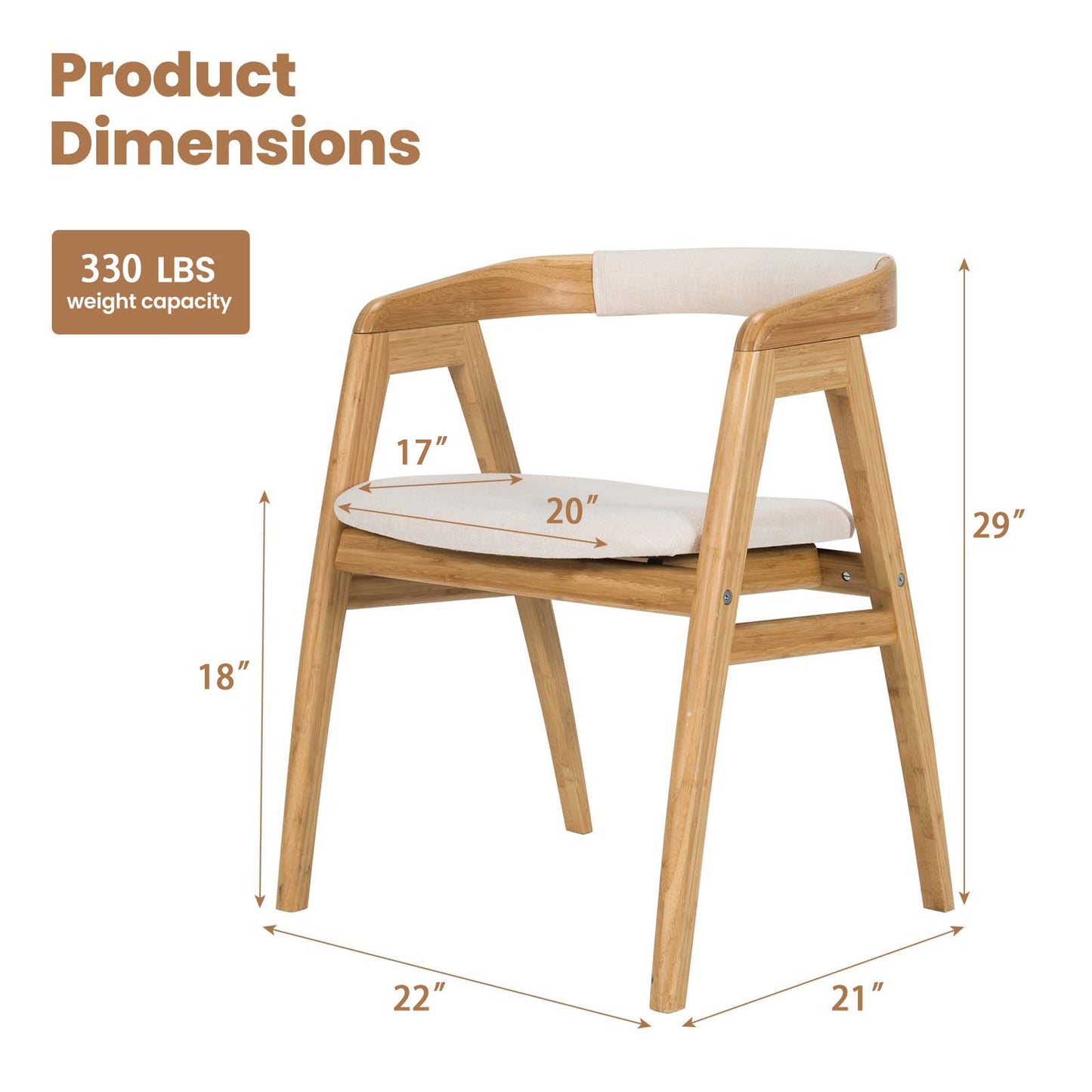 Leisure Bamboo Dining Chair with Curved Back and Anti-slip Foot Pads-Natural