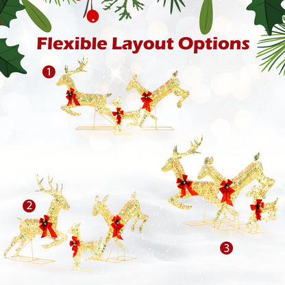 3-Piece Lighted Christmas Reindeer Family with LED Lights and Bows