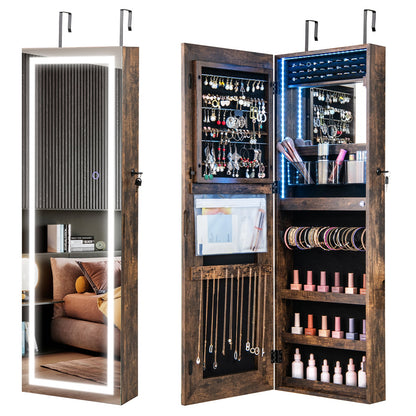 42.5 Inches Lockable Jewelry Mirror Wall Cabinet with 3-Color LED Lights