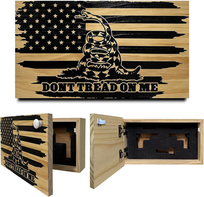 Dont Tread on Me Concealment Shelf - Quick Access Patriotic Hidden Gun Storage with Magnetic Lock - Safe & Secure Gun Concealment Furniture (Distressed)