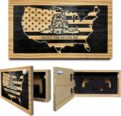 Dont Tread on Me Concealment Shelf - Quick Access Patriotic Hidden Gun Storage with Magnetic Lock - Safe & Secure Gun Concealment Furniture (Union)