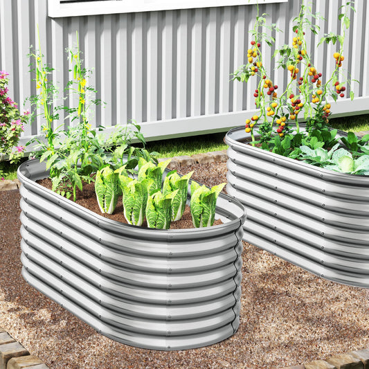 5 x 3 x 2 Feet Metal Oval Raised Garden Bed with Open Bottom Design-Silver