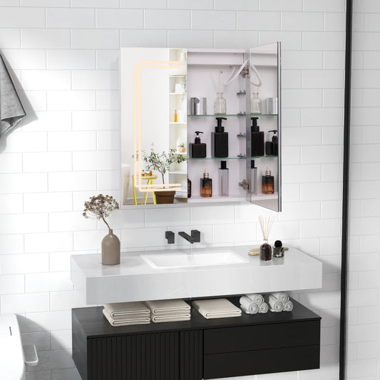 2 Doors Bathroom Mirror Medicine Wall Cabinet with Lights