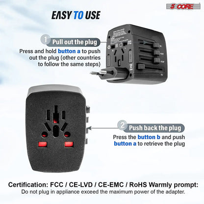 Universal Travel Adapter International Power Adapters 3 Pack Multicharger Plug w 4 USB Ports