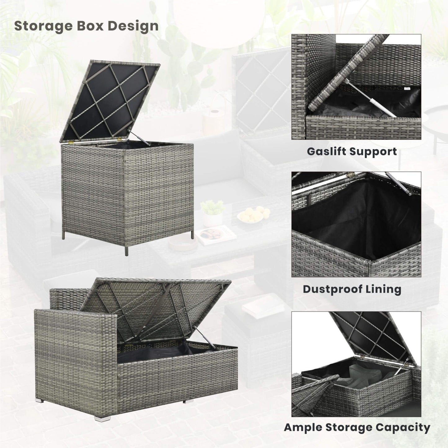Alora Outdoor 6-Piece All-Weather PE Rattan Sofa Set With Adjustable Seat, Storage Box, Removable Covers, And Tempered Glass Table Top (SAK37221)