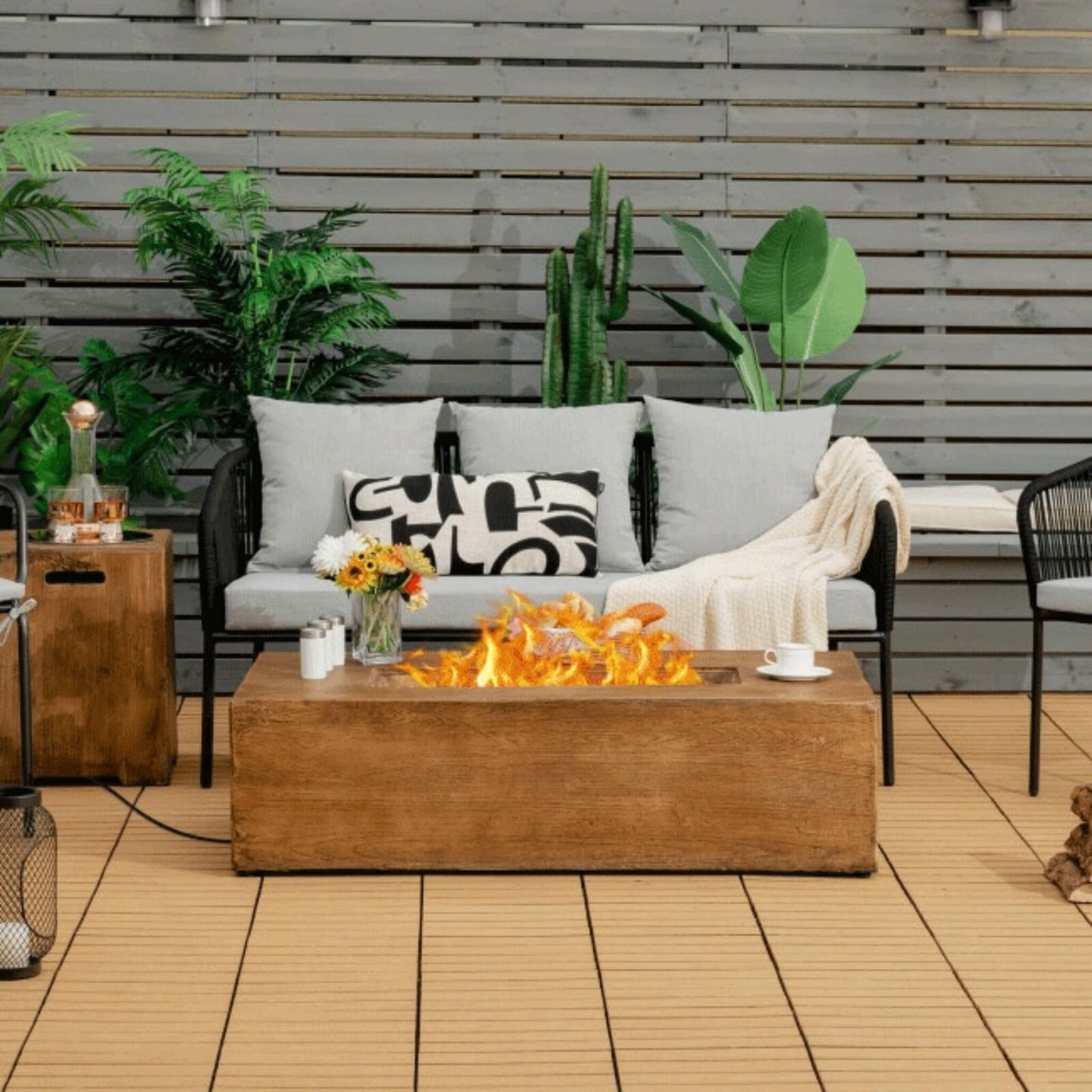 Alora Outdoor Propane Gas Fire Pit Table W/ Lava Rocks & Cover, 50K BTU (SAK94436)