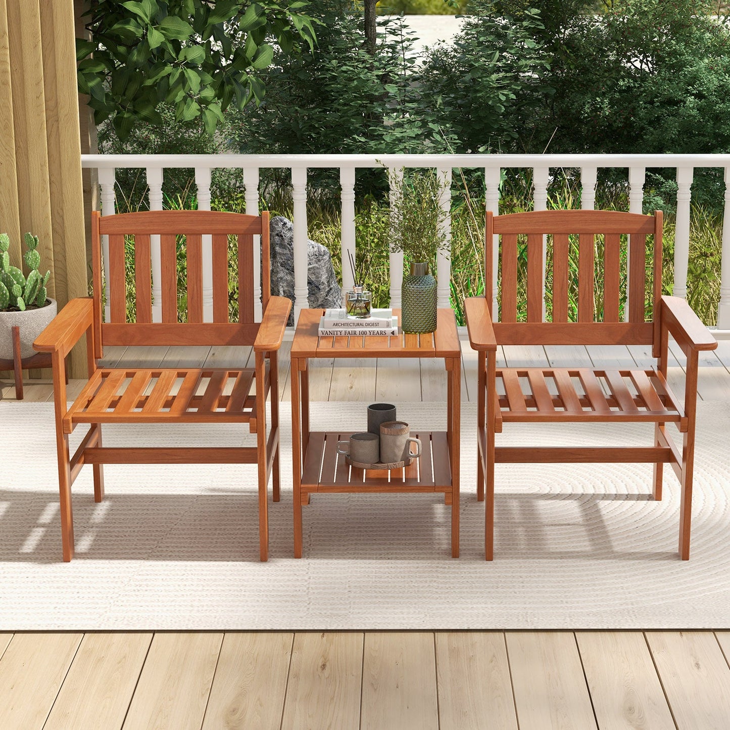 3 Piece Patio Bistro Table and Chairs Set with Umbrella Hole