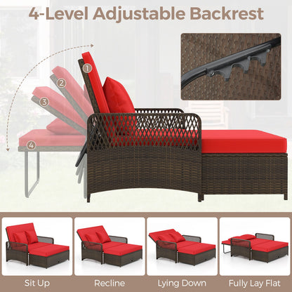 Patio Adjustable Wicker Daybed with 4-Level Backrest and Soft Cushions