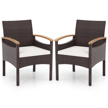 Patio Dining Chairs Set of 2/4 with Acacia Wood Armrest and Heavy Duty Metal Frame