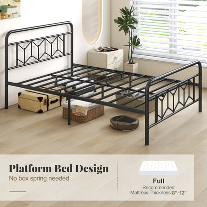 Platform Bed with High Headboard and Snap Lock Metal Slats