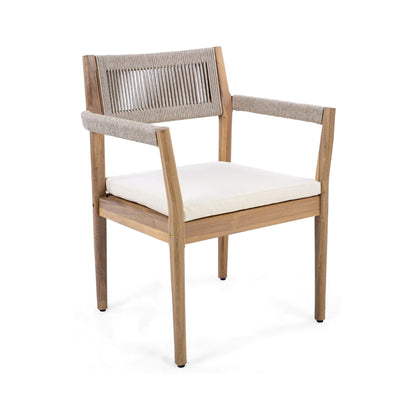 Alora Premium 5-Piece Outdoor Acacia Wood Patio Furniture Set With Braided Dining Chairs, Cushions, And Dining Table (SAK26754)