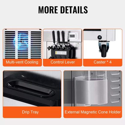 Premium Commercial 3-flavor Freestanding Soft Serve Ice Cream Machine Maker, 21-31 L/H (SAK21874)