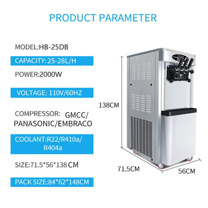 Premium Commercial Vertical 2000W 3-Flavor Soft Ice Cream Machine With Dual 6L Hoppers, 25-30L/H (SAK93406)