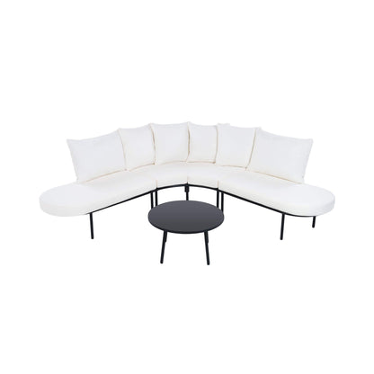 Alora Premium Half-Moon 6-Person Curved All-Weather Outdoor Furniture Sofa Patio Set With Coffee Table And Cushions (SAK76332)