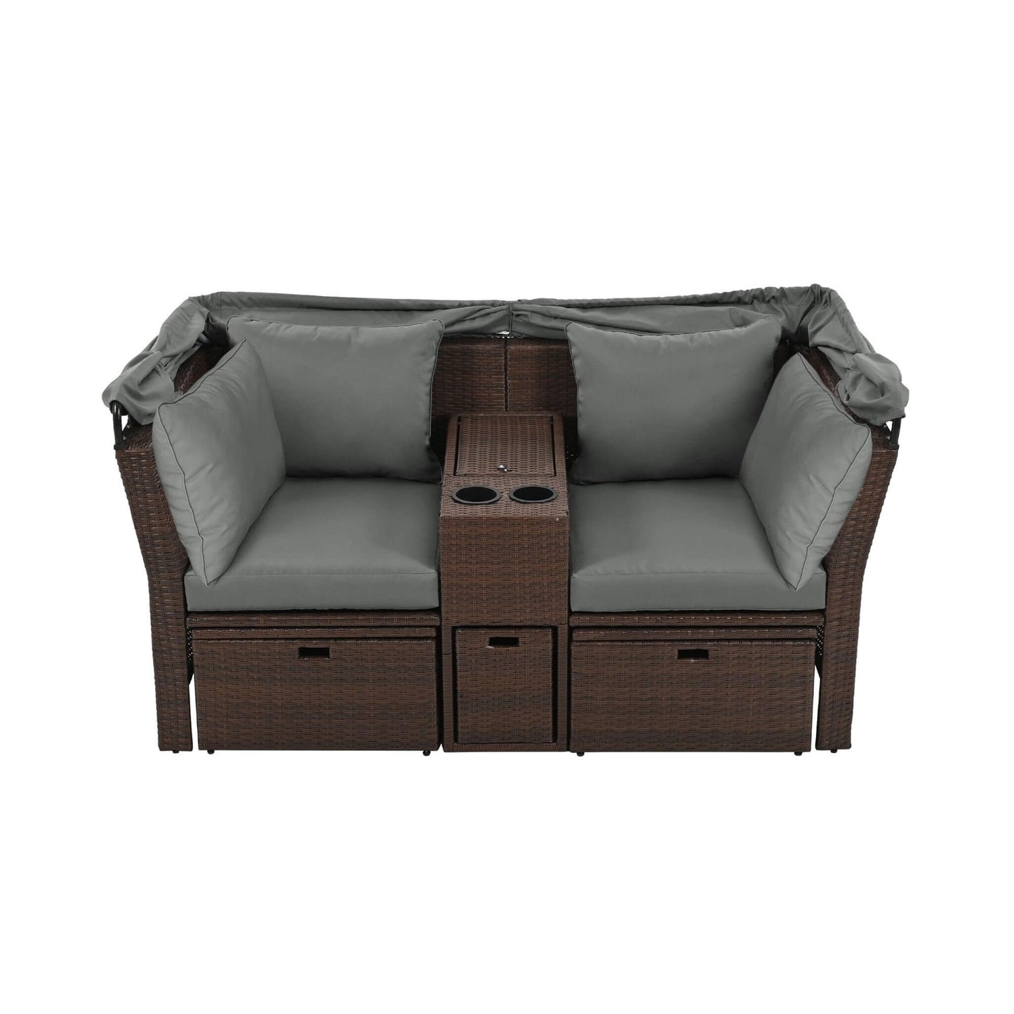 Alora Premium Outdoor 2-Seater Patio Daybed With Foldable Awning, Cushions, And Rattan Frame (SAK90233)