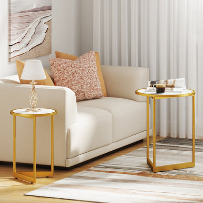 Round Nesting Table Set of 2 with Marble-like Tabletop-White