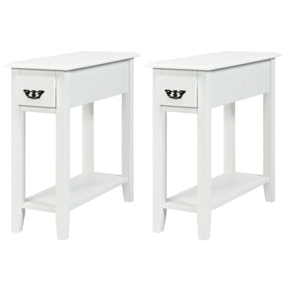 2 Pieces 2 Tier Sofa Side End Table with Drawer and Open Shelf