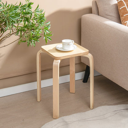 Stackable Stools Set of 4 with Square Top and Rounded Corners-Natural