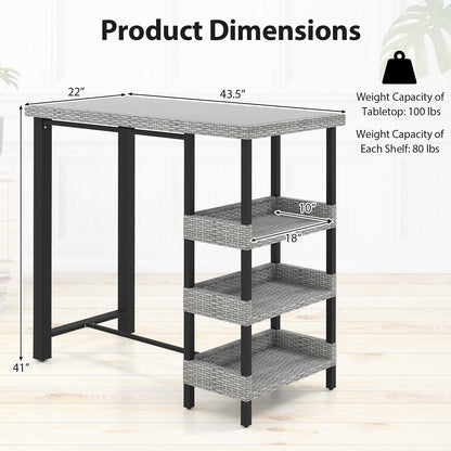 43.5 Inch Outdoor Bar Table with Tempered Glass Top