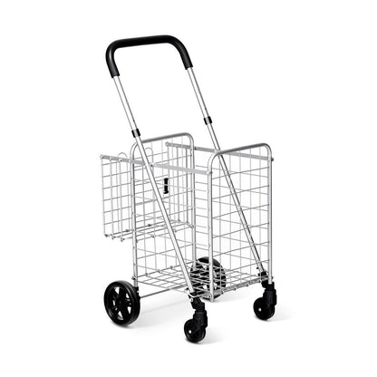 Folding Shopping Cart Basket Rolling Trolley with Adjustable Handle