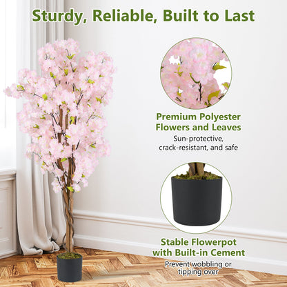 5 FT Tall Artificial Cherry Blossom Tree with Pink Flowers