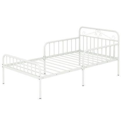 Twin Size Bed Frame with Headboard and Safety Side Guardrails