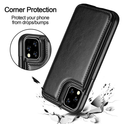 Leather Wallet Case for iPhone - Flip Cover with Card Slots & Kickstand