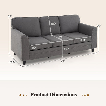 Upholstered Teddy Velvet 3-Seat Sofa with Comfy Back Pillows